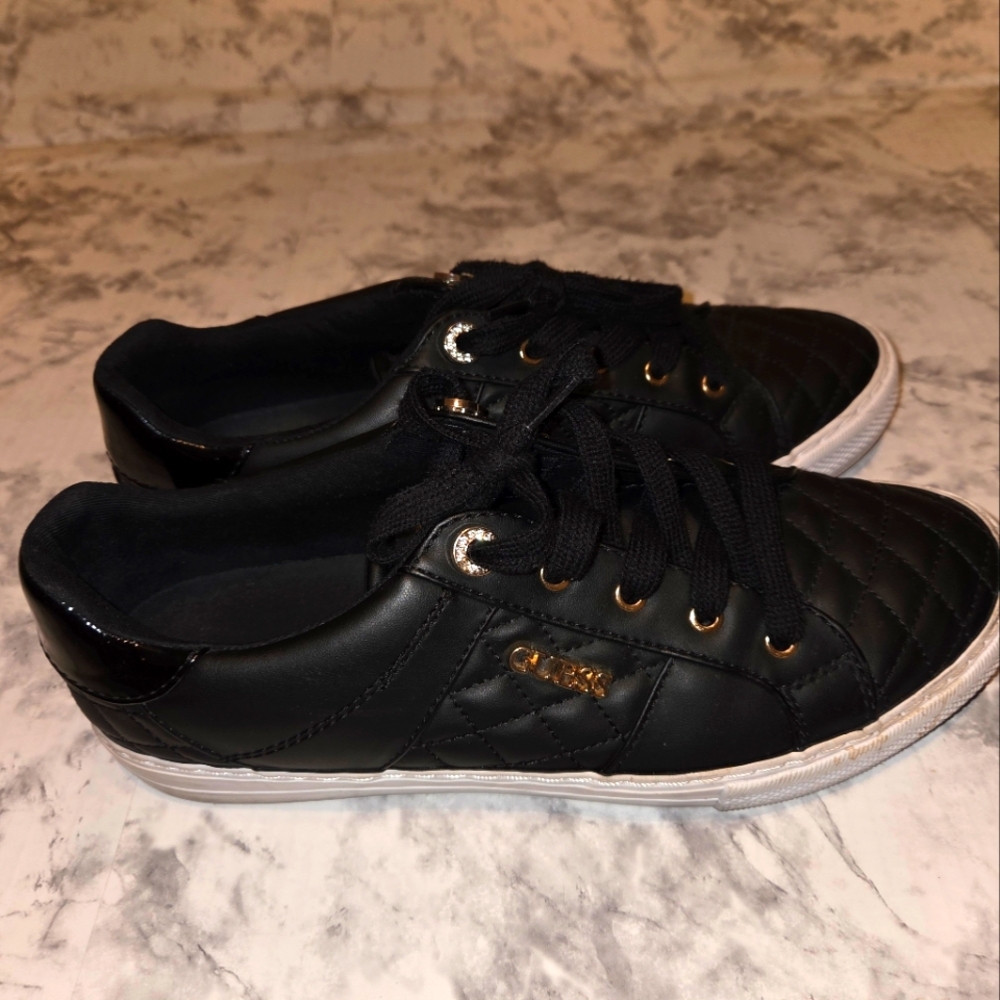 Guess Black Quilted Sneakers with Gold Details W10
